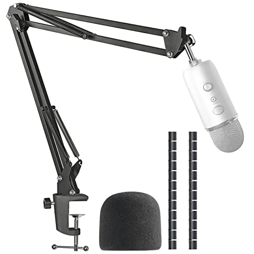 Blue Yeti Microphone Boom Arm Stand with Yeti Microphone Pop Filter, Compatible with Blue Yeti Mic, Blue Yeti X USB Microphone with Cable Sleeve