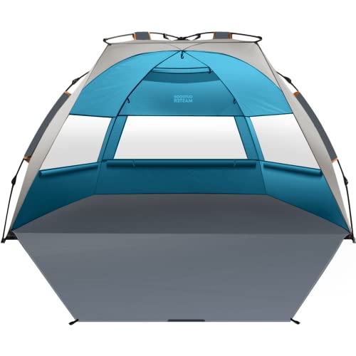 Pop Up Beach Tent for 4 Person - Easy Setup and Portable Beach Shade Sun Shelter Canopy with UPF 50+ UV Protection Removable Skylight Family Size - Ocracoke Coast
