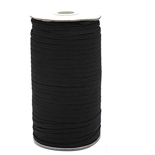 Black Flat Elastic Band Braided Stretch Strap Cord Roll for Sewing and Crafting 1/8 inch 3mm 200 Yards