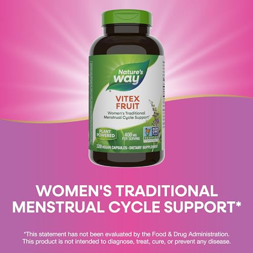 Nature&#39;s Way Vitex Fruit, Traditional Menstrual Cycle Support*, Traditional Women&#39;s Health Support*, Chasteberry, Vegan, 320 Capsules (Packaging May Vary)
