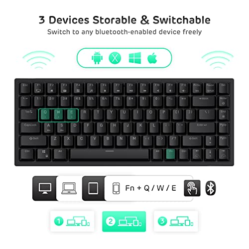 RK84 RGB 75% Triple Mode BT5.0/2.4G/USB-C Hot Swappable Mechanical Keyboard, 84 Keys Wireless Gaming Keyboard, Tactile Brown Switch