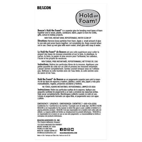 BEACON Hold The Foam - Non-Toxic, Quick Grabbing, Super Thick Formula That Bonds All Types of Foam Instantly, 2-Ounce