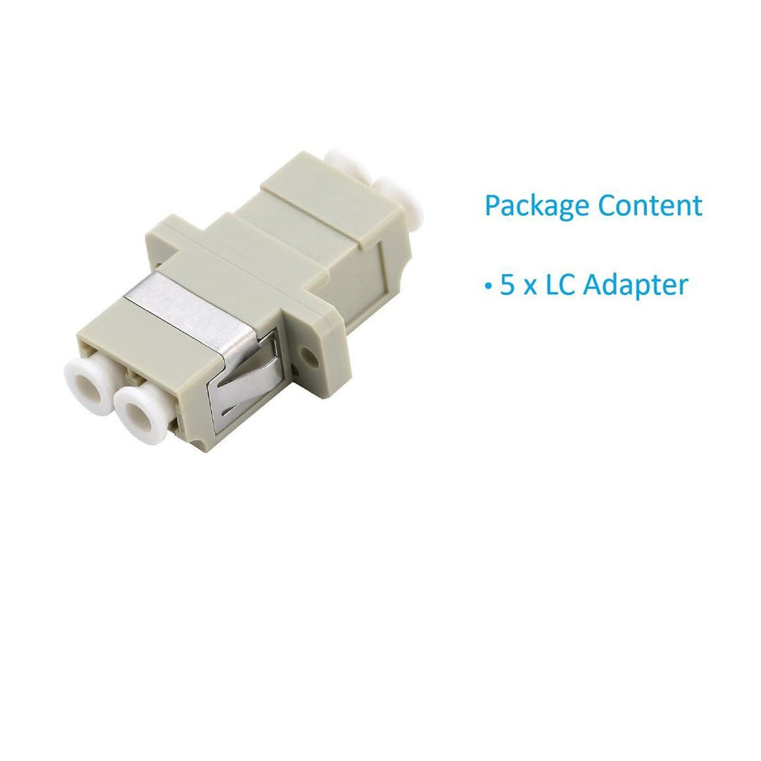 LC Fiber Optic Adapter - LC to LC Duplex Multimode Coupler - 5 Pack - Beige