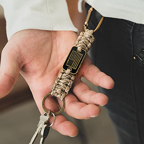 Hero Company Desert Camo Paracord USA Flag Keychain with Carabiner - Helps Pair Veterans with a Service Dog