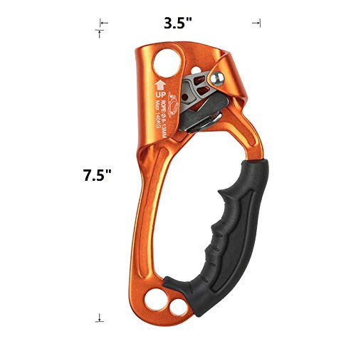 SRT Climbing Equipment Hand Ascender Light Alloy Mountaineering Rock Ergonomic Rappelling Gear Handled Right asender Arborist Tree Climber Rigging (Orange,Right Hand)