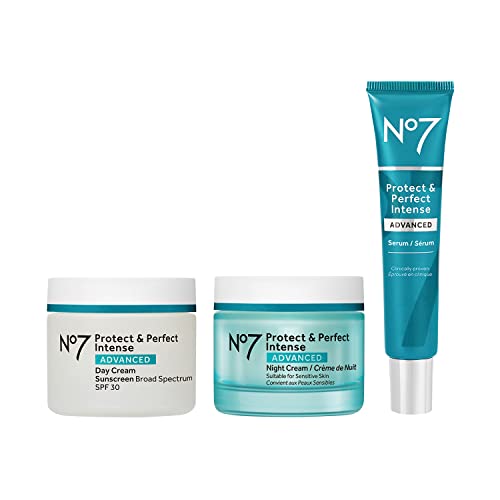 Protect & Perfect Anti Aging Skincare Set - Includes SPF 30 Daytime Face Cream, Hydrating Shea Butter Night Cream & Hyaluronic Acid Face Serum (3 Piece Kit)