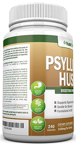 PSYLLIUM Husk Capsules - 1450mg Per Serving - 240 Capsules - Double Strength - Premium Psyllium Fiber Supplement - Great for Digestion and Regularity - 100% Natural Soluble Fiber