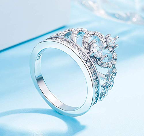 DOCCESTU Crown 925 Silver White Sapphire Queen Ring Engagement Proposed Women Jewelry Size 6-10 (US Code 8)
