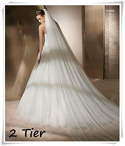 BEAUTELICATE Bridal Wedding 2 Tiers Long Cathedra Veil 