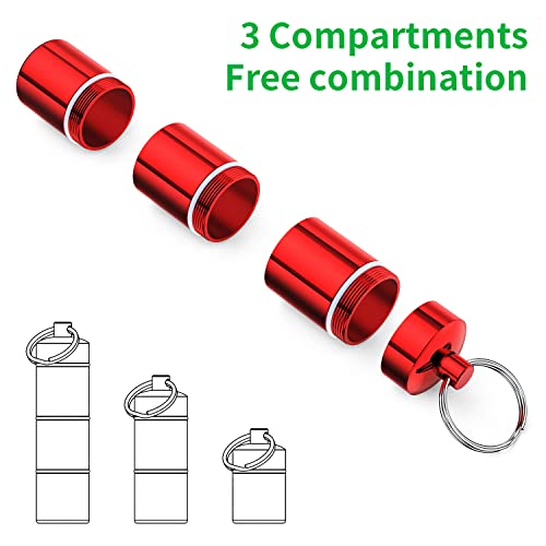 3-Pack Portable Pill Box,3 Compartment Keychain Aluminium Alloy Mini Small Pill Organizer Case Container for Purse,Waterproof Metal Pill Holder Medicine Bottle for Outdoor Camping Travel for Men Women