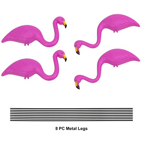 GIFTEXPRESS Pink Flamingos Yard Decorations - 4 Pack Small 14 Tall Plastic Flamingo Statue w/Metal Stakes - Lawn Ornaments &amp; Garden Decor for Outdoor Parties
