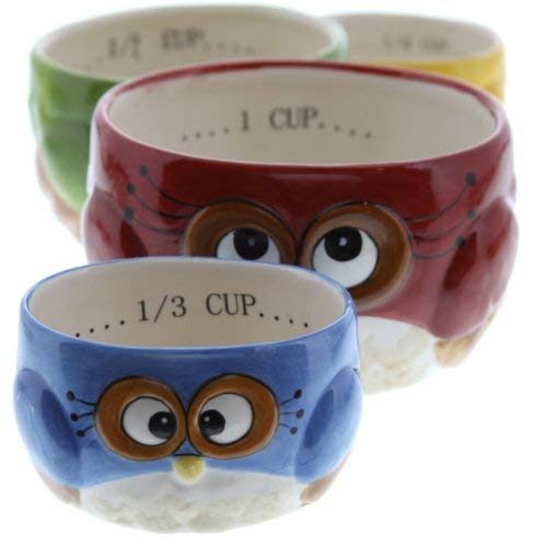 Cosmos gifts Measuring Cup Set Owl Design red green blue yellow 4 Pack, Medium