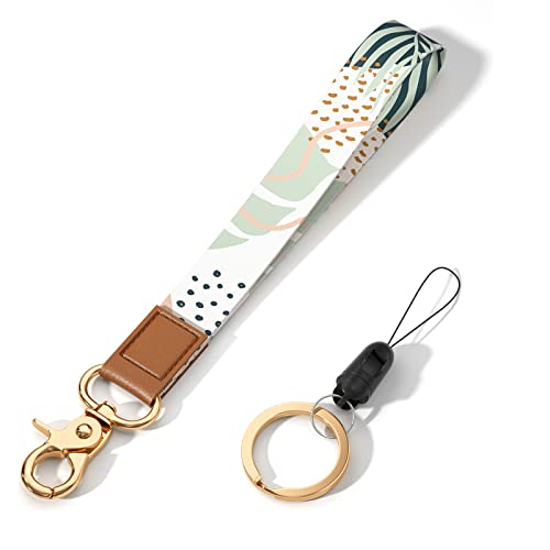 Wrist Lanyard Key Chain, Cute Wristlet Strap Keychain Holder for Women Men Keys ID Badges Phone Airpods, Green Boho