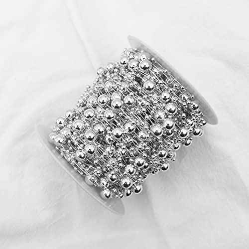99 Feet Silver Christmas Tree Beads Artificial Pearls Beads Garland Chain Plastic Bead Roll for DIY Christmas Wedding Decoration