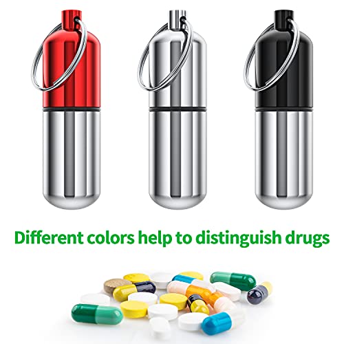 3 Pack Mini Keychain Pill Holder, Portable Small Pill Box Bottle for Purse, Waterproof Pocket Pill Case EDC Medicine Container Nitro Pill Fob Carrier for Outdoor Travel Camping