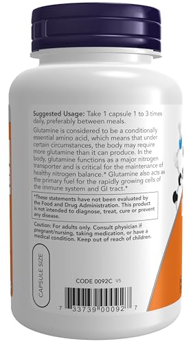 NOW Foods Supplements, L-Glutamine 500 mg, Nitrogen Tra