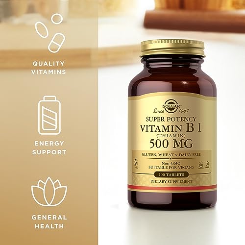 Solgar Vitamin B1 (Thiamin) - 100 Tablets - Super Potency, 500mg Formula - Non-GMO, Vegan, Gluten Free, Kosher, Halal - 100 Servings