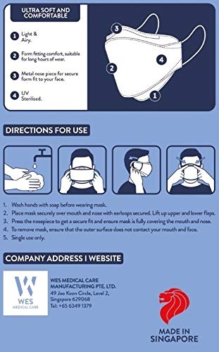 Wes Care [20Pcs] 3D Premium Face Mask Black Edition (KF Design) | Made in Singapore | UV Clean, Soft & Comfortable, Easy to Breathe | Ships from USA