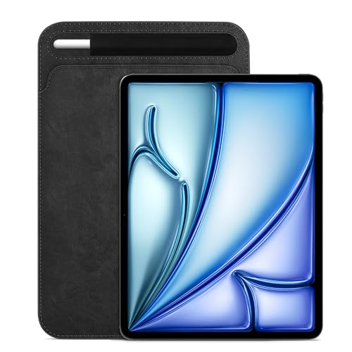 Sleeve with Pencil Holder for iPad Air 11 Inch, iPad Air 5th / 4th Gen 10.9, iPad Pro 11, Slim Fit Vegan Leather Protective Cover Carrying Case Bag, Also Fit iPad 10th Gen/iPad 10.2, Black