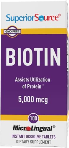 Superior Source Biotin 5000 mcg - Daily Supplement Supports Hair Health & Growth - Natural Biotin Supplement Aids Healthy Nails & Skin - 100 Sublingual Dissolving Tablets