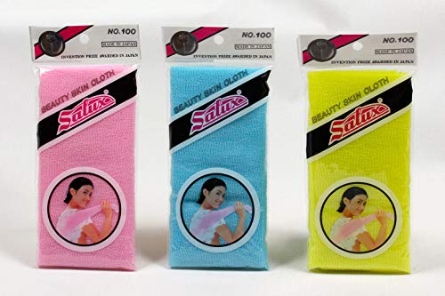 Nylon Japanese Beauty Skin Bath Wash Cloth Towel 3 Count Pink Yellow Blue