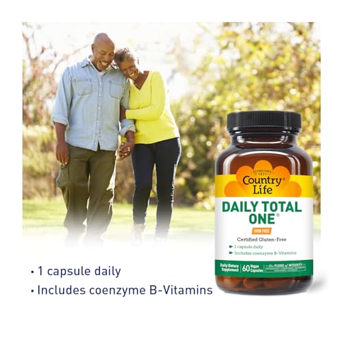 Daily Total One Multivitamin, Iron Free Once a Day Multivitamin &amp; Multimineral Complex, Vitamins A, C, D, Including Coenzyme B-Vitamins, Supports Energy Metabolism, 60 Vegan Capsules