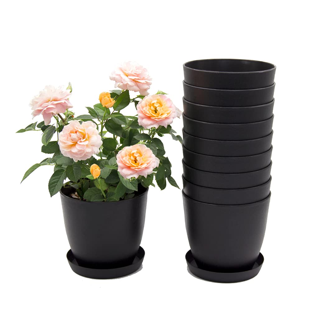 Plant Pots 8/7/6.5/6/5.5/5 Inch Self Watering Planters with Drainage Hole, Modern Flower Pots for All House Plants, Gray