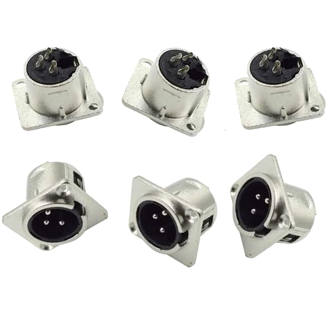 6Pack XLR Male Jack 3 Pin - Panel Mount Jacks D Series Size XLR-M Connector Metal Panel Mount Chassis Microphone