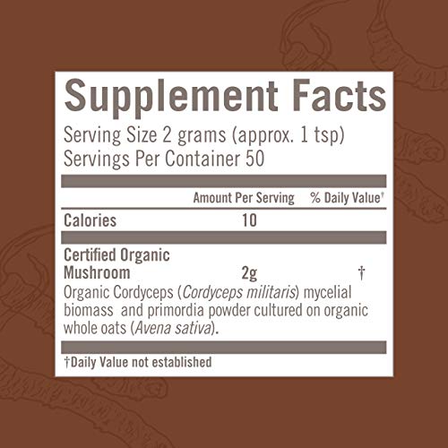 Cordyceps Organic Mushroom Powder, 3.5 Ounce, 50 Servings, Energy, Power, Stamina and Endurance Support, Superfood Supplement for Sports Performance