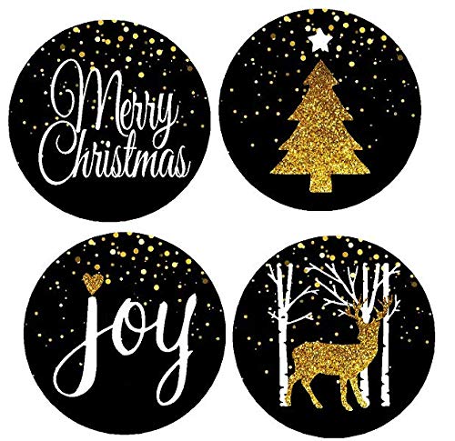 48pack Black Merry Christmas Joy Deer Tree Assortment Stickers Labels Envelope Decorative Seals -1.5inch