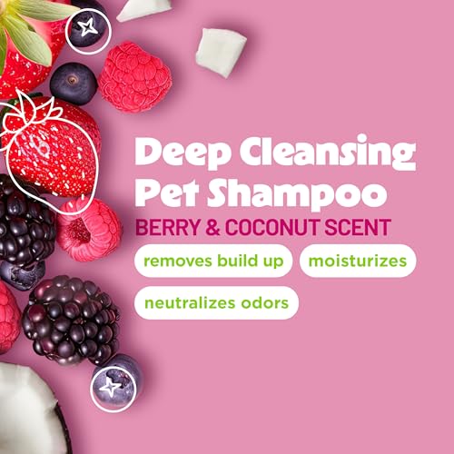 Deodorizing Dog Shampoo for Smelly Pets, Long Lasting Odor Control, Puppy Safe, Made in the USA, Berry Scent, Cat Friendly, 20oz.