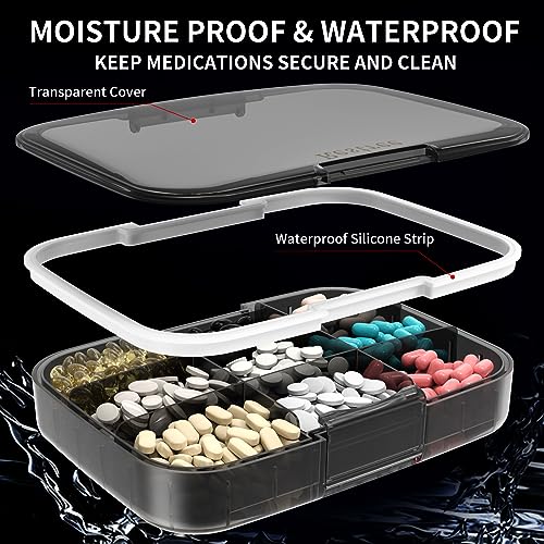 Restree Large Pill Organizer, Portable Pill Dispenser, Moisture-Proof Travel Pill Case for Vitamin, Medicine, Fish Oil/Supplements Extra Large 9 compartments (Black)