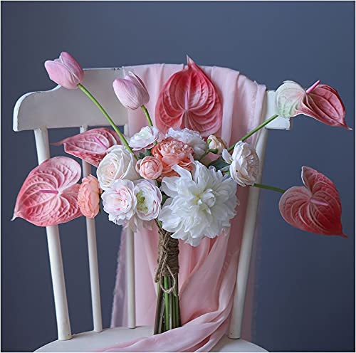 6 PCS 27 Simulation Large Artificial Anthurium Lily Flowers Permanent Flower for Home Decoration Bouquet and Green Leaf, Wedding Festival Decoration Flower Arrangement (Pink)