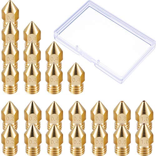 24 Pack 3D Printer Extruder Nozzles MK8 Nozzle 7 Different Size 0.2 mm, 0.3 mm, 0.4 mm, 0.5 mm, 0.6 mm, 0.8 mm, 1.0 mm with Clean Box Compatible with Makerbot Creality CR-10