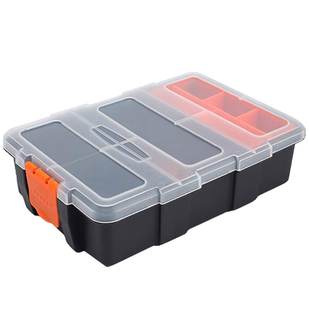 Small Tool Parts Box, Plastic Tool Storage Case, Home Hardware Organizer with Removable Dividers, Small Toolbox for Nails, Screws, Nuts and Bolts, 10-Compartment