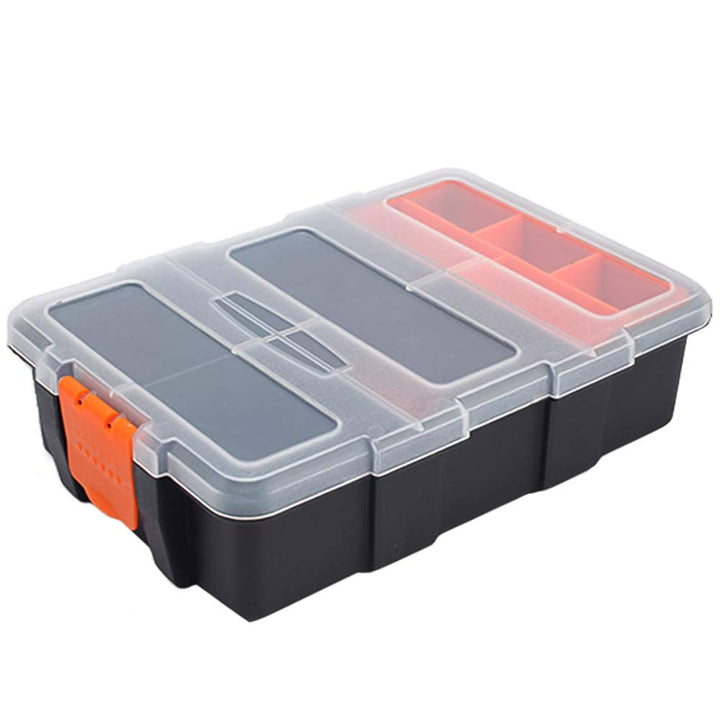 Small Tool Parts Box, Plastic Tool Storage Case, Home Hardware Organizer with Removable Dividers, Small Toolbox for Nails, Screws, Nuts and Bolts, 10-Compartment