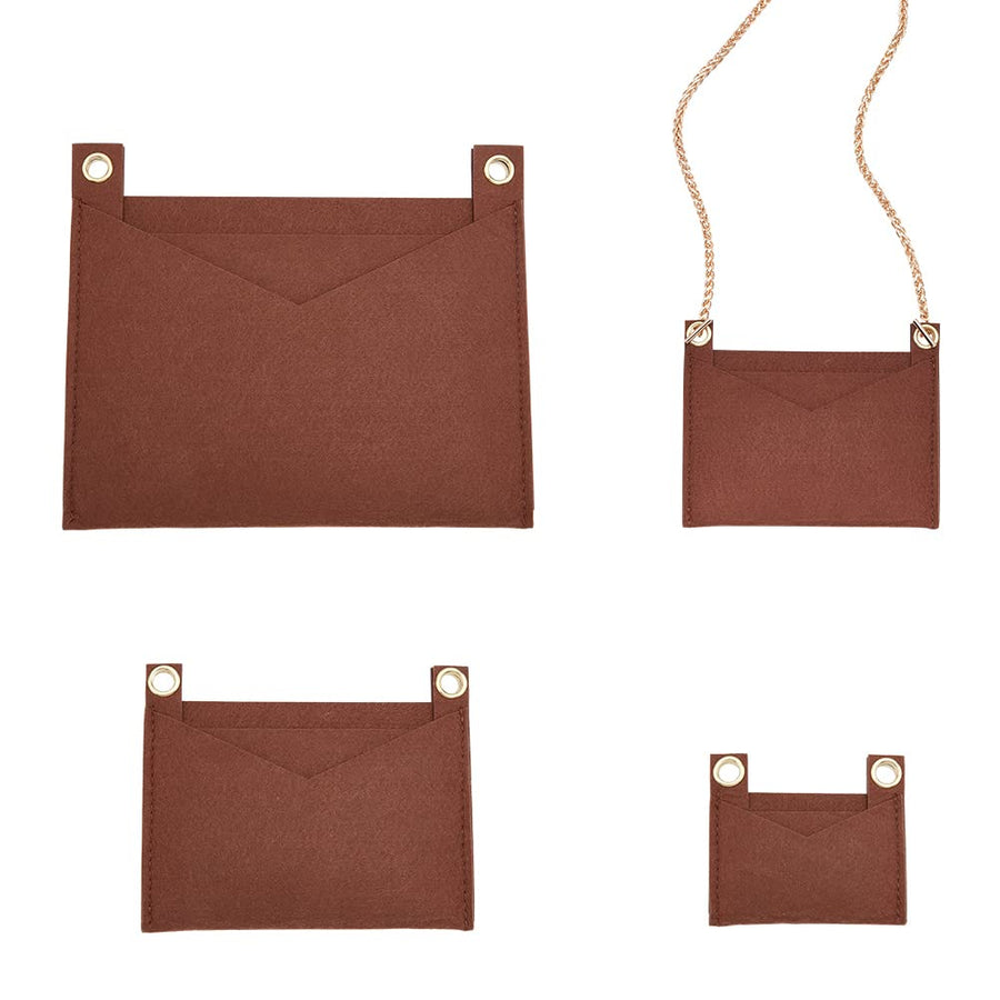 3 Sizes Purse Oganizer Insert, Felt Handbag Insert Liner with Eyelet Pouch Purse Clutch Crossbody Conversion Inside Storage Envelope Bag Pochette Accessories for Clutch Pochettes(No Chain)