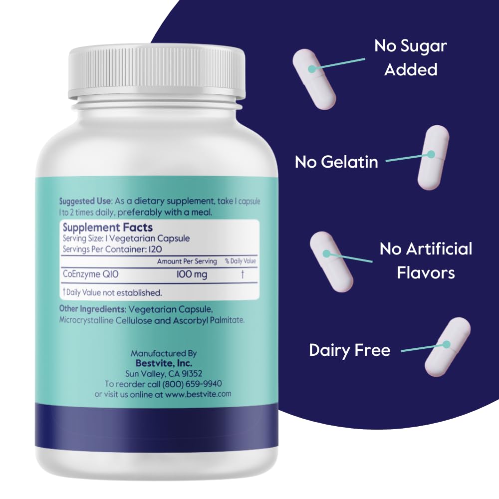 BESTVITE Coenzyme CoQ10 100mg (120 Vegetarian Capsules)
