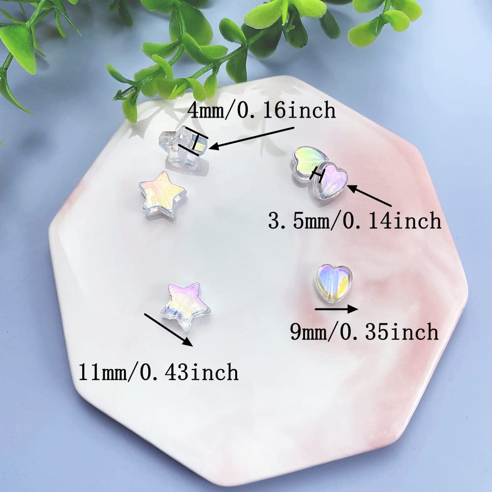 600 PCS Acrylic Beads Heart Star Shape Beads Clear AB Bead Assortments Flat Bead-in-Bead Loose Beads Spacer for DIY Necklace Bracelet Jewelry Craft Making (Clear AB)