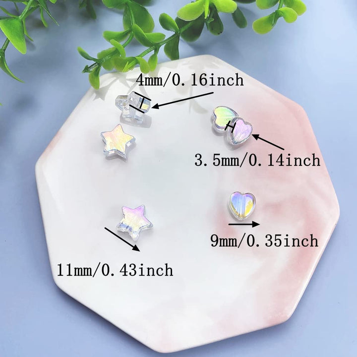 600 PCS Acrylic Beads Heart Star Shape Beads Clear AB Bead Assortments Flat Bead-in-Bead Loose Beads Spacer for DIY Necklace Bracelet Jewelry Craft Making (Clear AB)