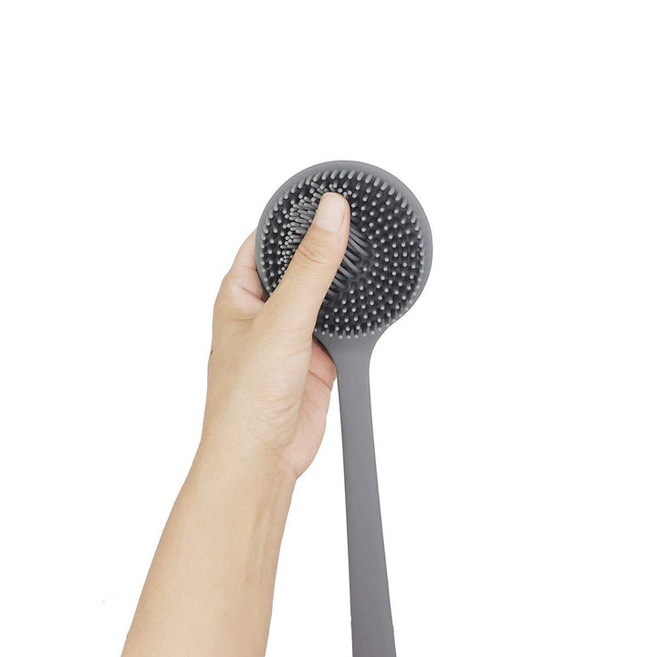 Soft Silicone Back Scrubber Shower Bath Body Brush with Long Handle, BPA-Free, Hypoallergenic, Eco-Friendly (Gray)