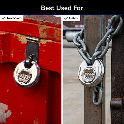 – Heavy Duty Combination Padlock – 80mm Chrome Plated Lock with Hardened Steel Shackle – Resettable Security Lock for Storage Lockers, Toolboxes, Outdoor &amp; Indoor Sheds, and More