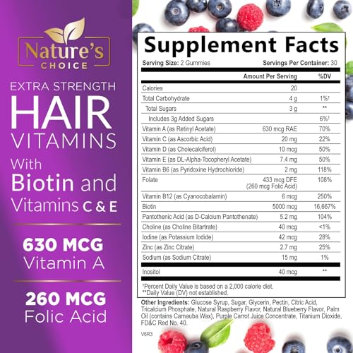 Hair Vitamins Gummies with Biotin 5000 mcg Vitamin E &a