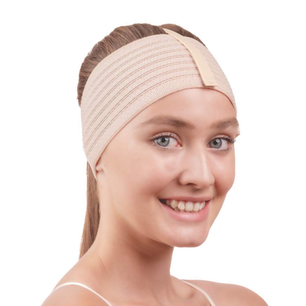 Post Surgical Chin Strap Bandage for Women - Neck and Chin Compression Garment Wrap - Face Slimmer, Jowl Tightening, Chin Lifting (Beige)