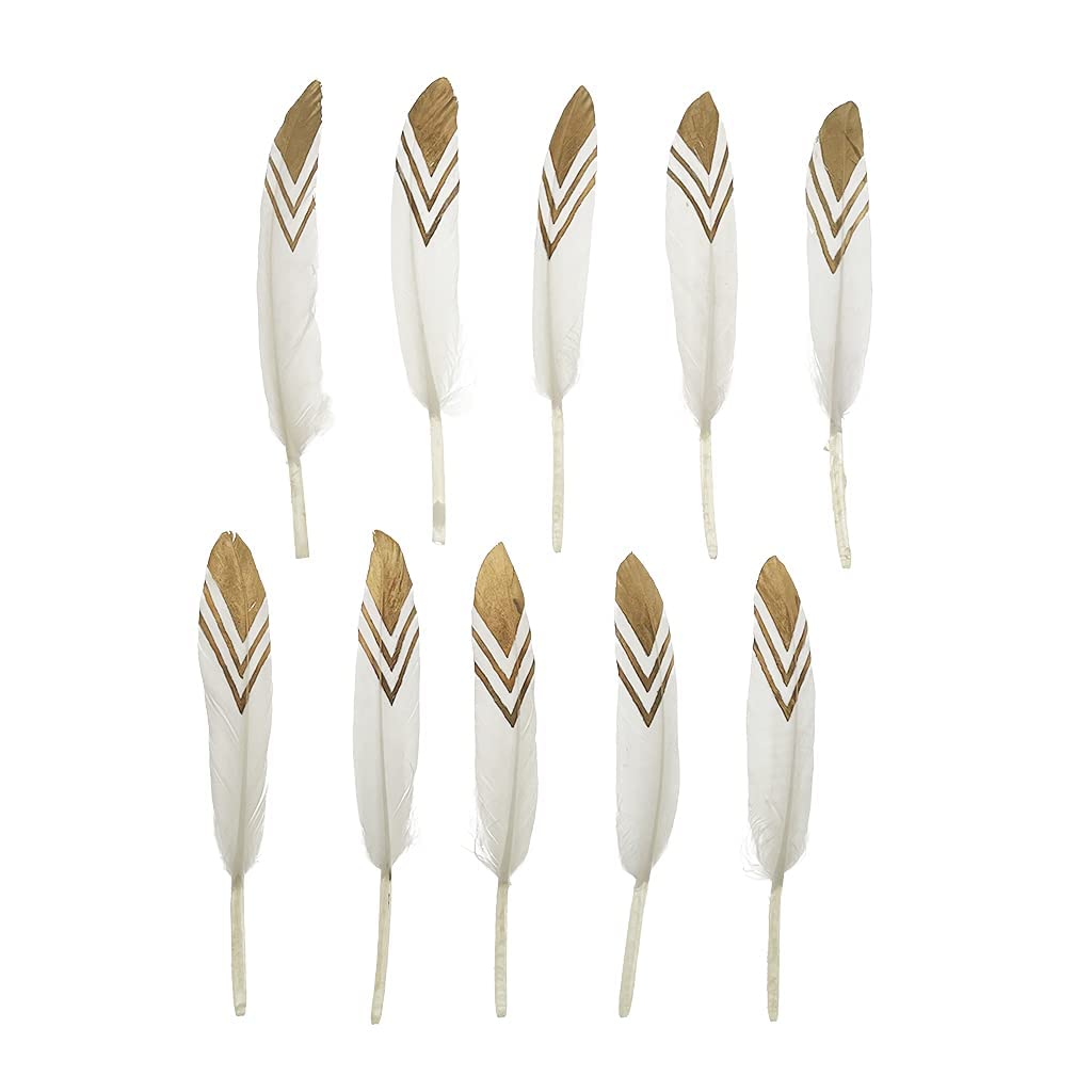 50pcs Natural Goose Feathers 4-6inch for DIY Craft Wedding Home Party Decoration Gold Feather and Gift Box Decorations (White&amp;Gold 1)