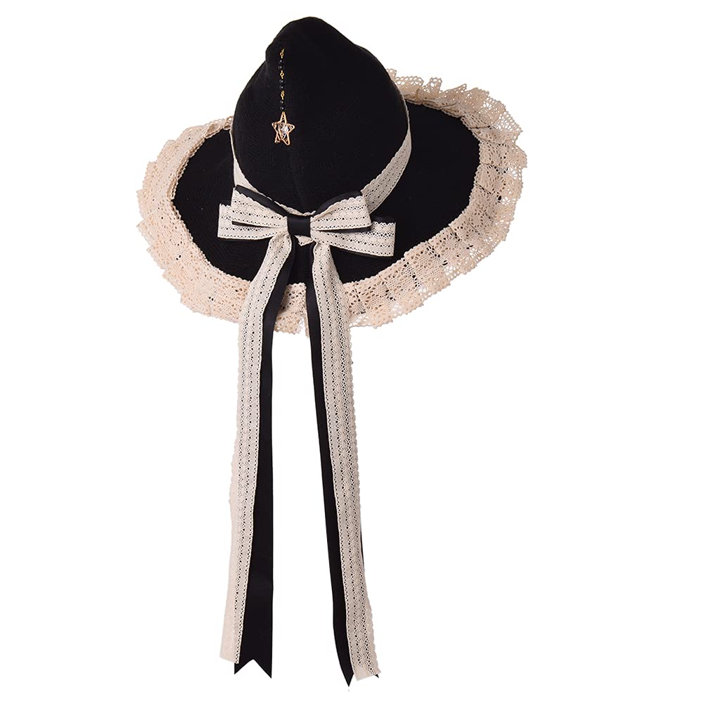 Women Witchs Hat Wool Knit Cap for Halloween Christmas Costume Party (Black beige)