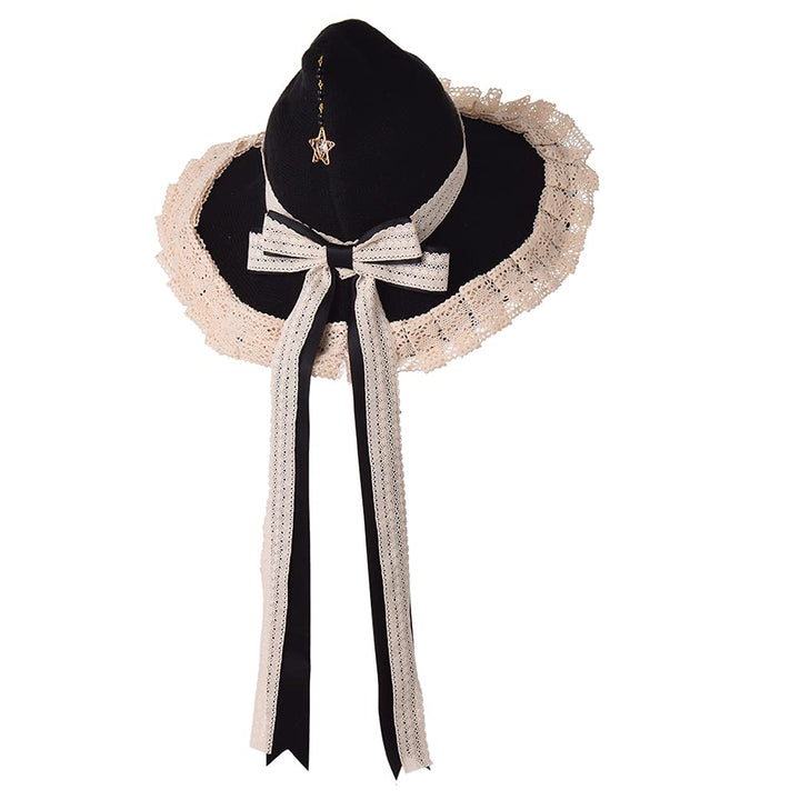 Women Witchs Hat Wool Knit Cap for Halloween Christmas Costume Party (Black beige)