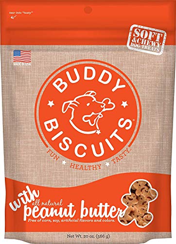 Buddy Biscuit Softies 20 oz Pouch, Soft & Chewy, Natural Peanut Butter Flavor Dog Treats, Oven Baked in the USA