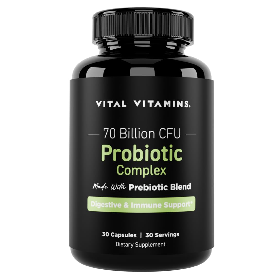 Probiotic Complex for Men &amp; Women (4-Pack) - 70 Billion CFU - Made with Prebiotic Blend - Digestive, Gut Health, &amp; Immune Support - Powerful Blend of 10 Strains