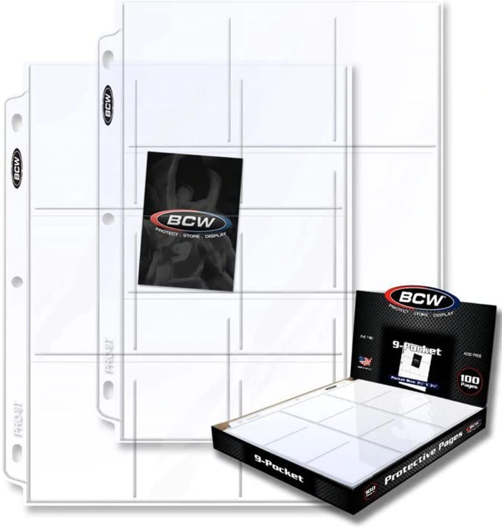9-Pocket Trading Card Sleeves for 3 Ring Binder - 100 Pack Pages | Top Loading Card Protector Pages | Acid-Free, Polypropylene Pages | Fits 3-Ring Binders | Perfect for MTG, Pokemon, Sports Cards